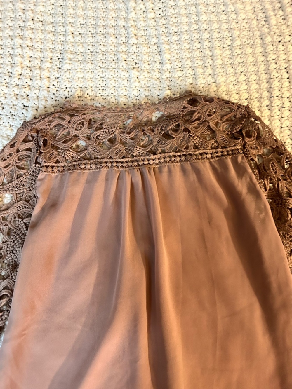Women's Taupe Lace Yoke Long-Sleeve Blouse - Picture 11 of 16